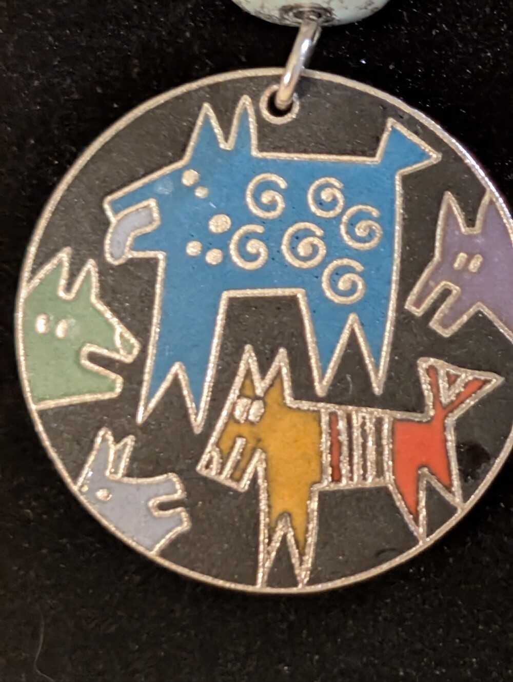 Rare Find! Vintage Laurel Burch "Mythical Dogs" Silvertone Enamel Earrings - Picture 2 of 5